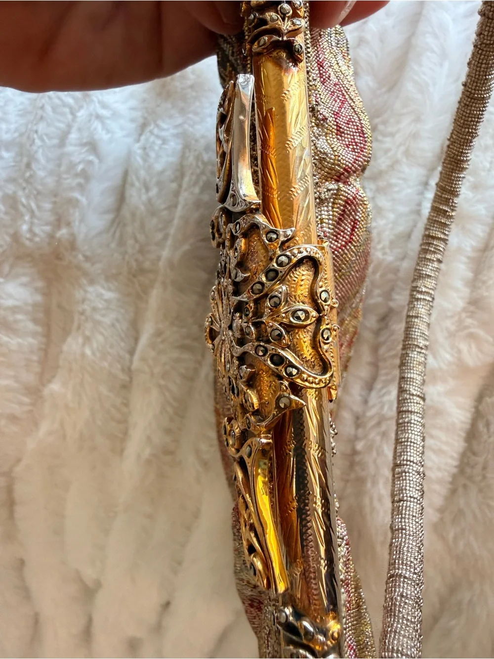 Vintage French Beaded Floral Evening Bag - Gold Accent, tapestry pattern